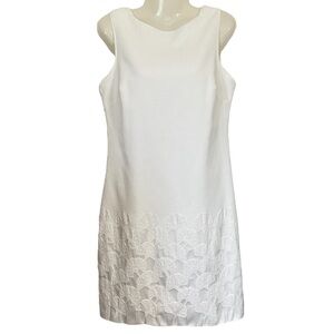 Donna Ricco New York Sleeveless White Cotton-Blend Knee-Length Dress